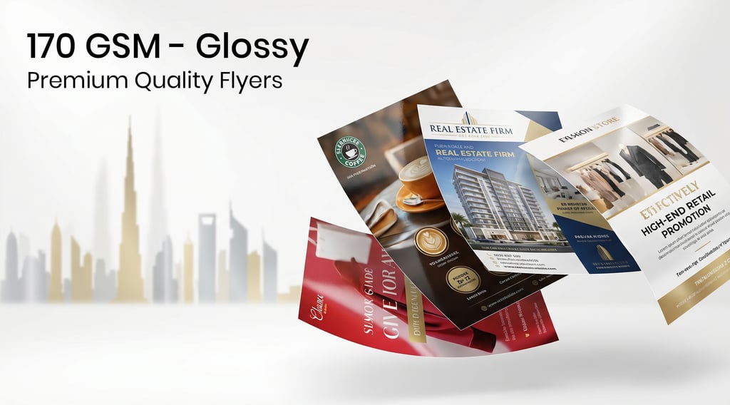 170gsm glossy flyer - premium option, best for: Premium brands, luxury services, corporate campaigns