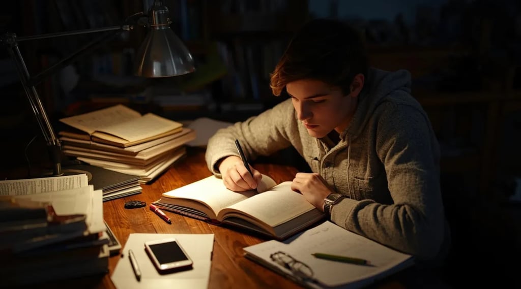 Student studying with phone face down, showing focus and reduced procrastination.