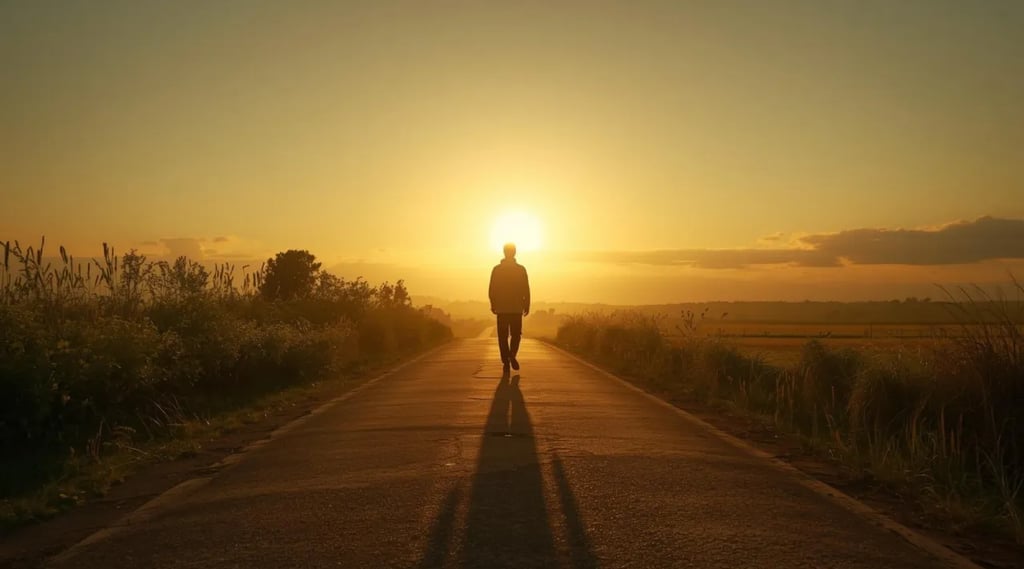Person walking toward bright horizon, symbolizing mindset shift and decisive action.