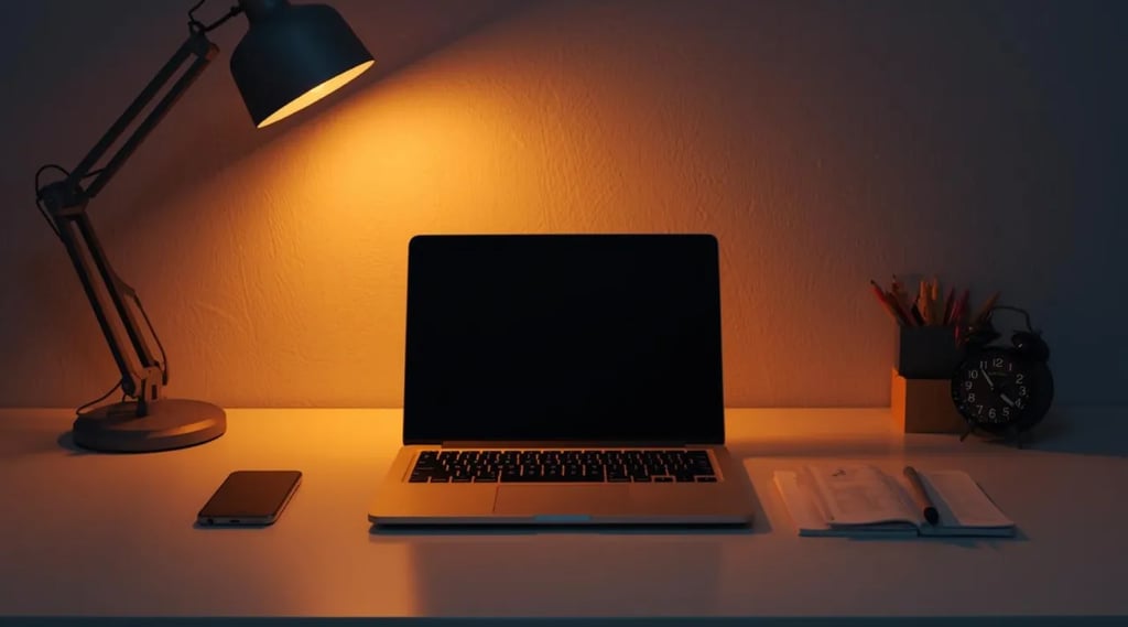 Clean workspace with phone kept away, showing distraction-free focus setup.