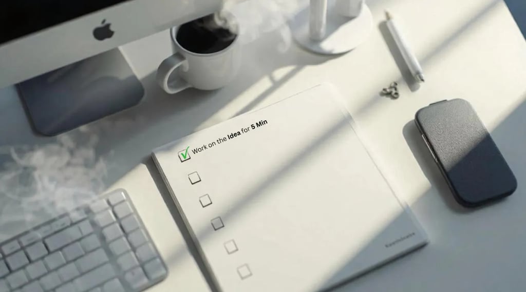 Notebook with one task checked off, showing small steps to beat procrastination.