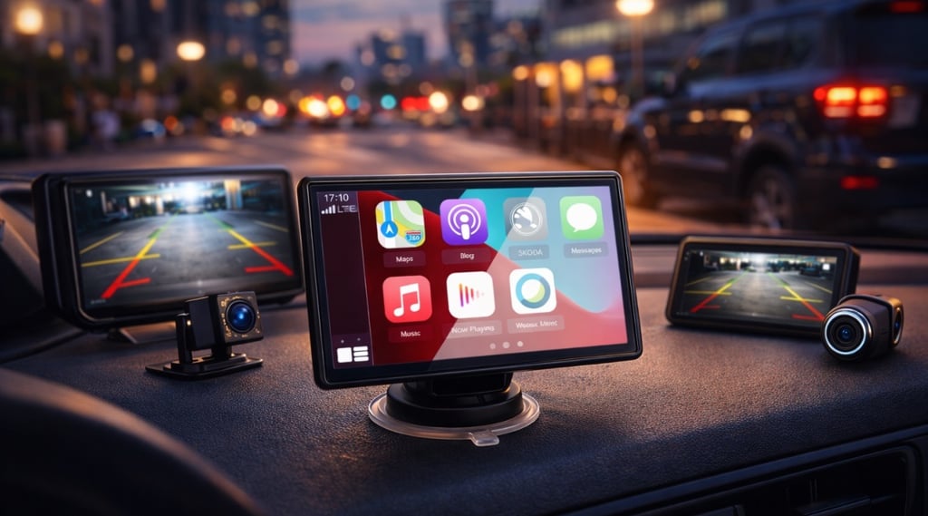 câmera de ré automotiva exibindo imagem traseira em tela multimídia dentro do carro