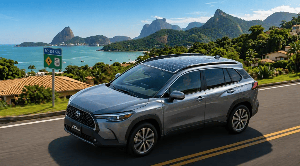 SUV da Toyota com teto solar que ajuda a carregar o carro enquanto dirige