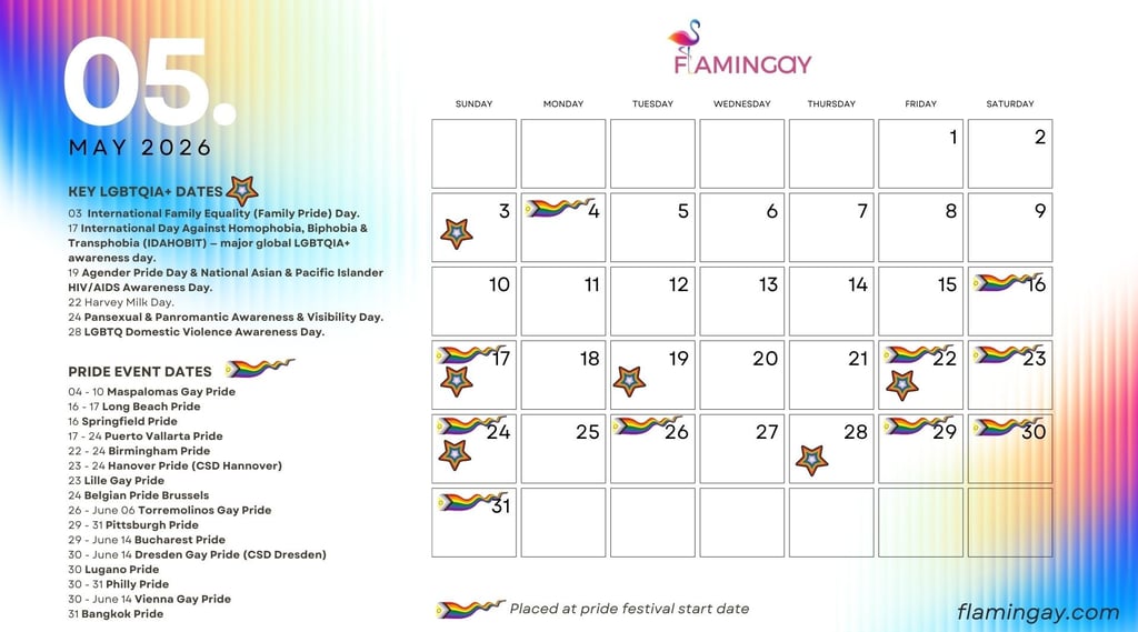 LGBTQIA+ 2026 key event dates MAY 2026
