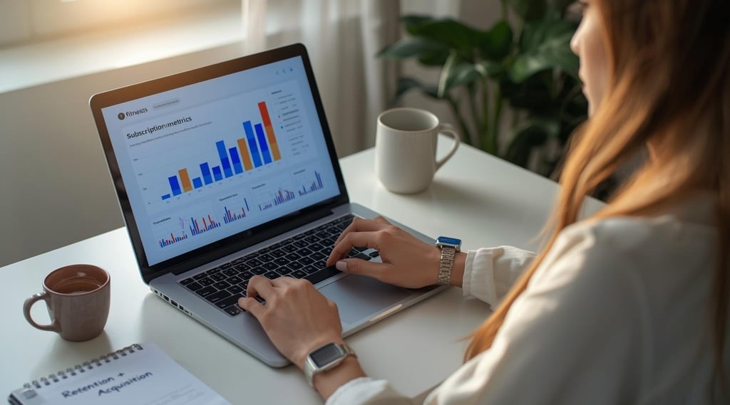 Subscription business metrics dashboard on laptop screen