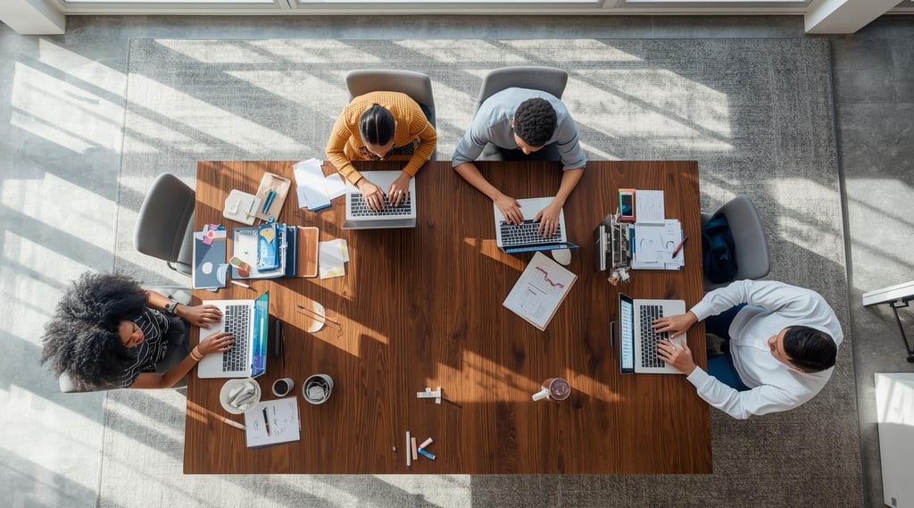 Four entrepreneurs are working on different business models at the startup workspace