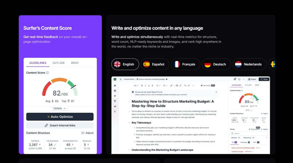 Multi-language support image screen from surfer seo