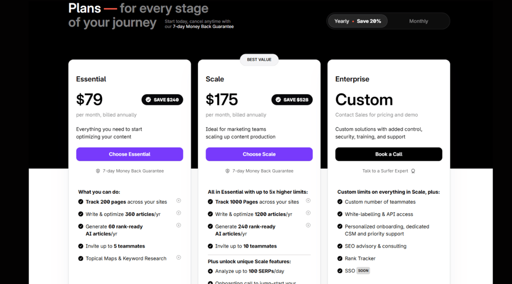Surfer seo pricing plan image