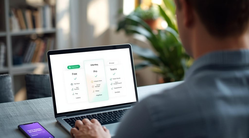 Freemium pricing tiers on productivity software interface