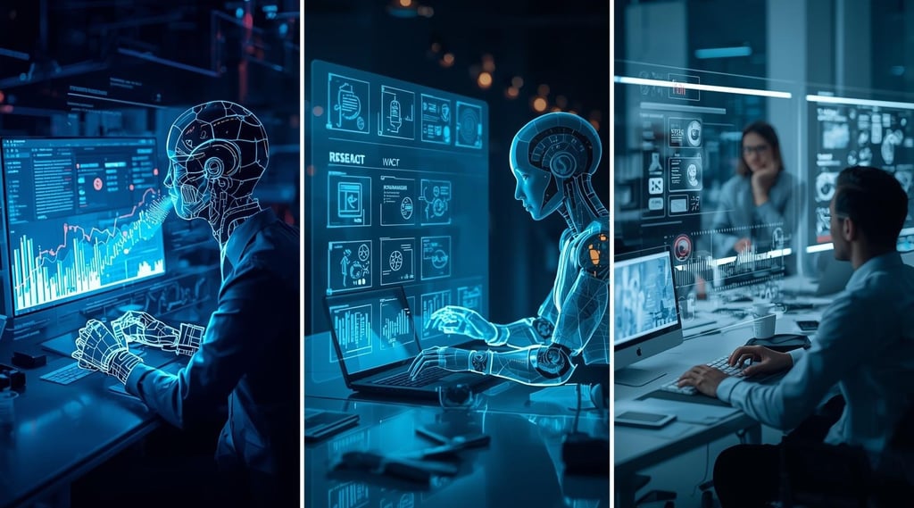 AI agents handling research, documentation, and form processing tasks in modern workplace