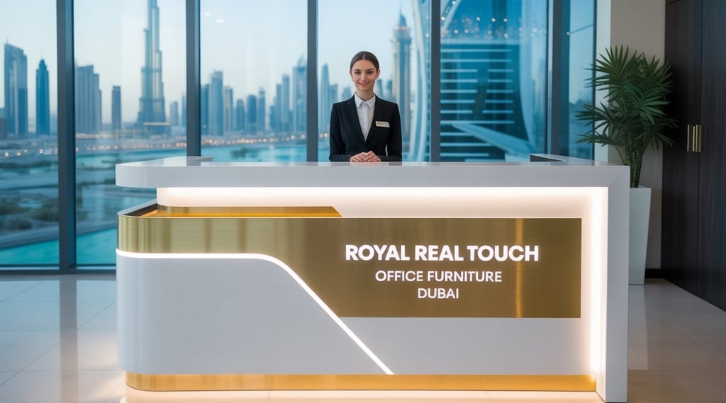 Curved modern reception desk in Dubai by Royal Real Touch Office Furniture