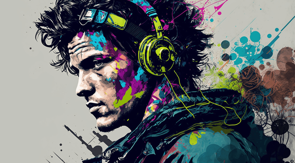 Headphones Illustration in the style of Shibuya Punk Aesthetic