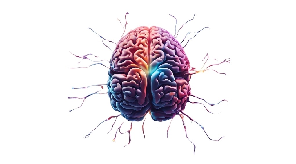 Representação artística de um cérebro humano com cores vibrantes,destacando áreas e conexões neurais