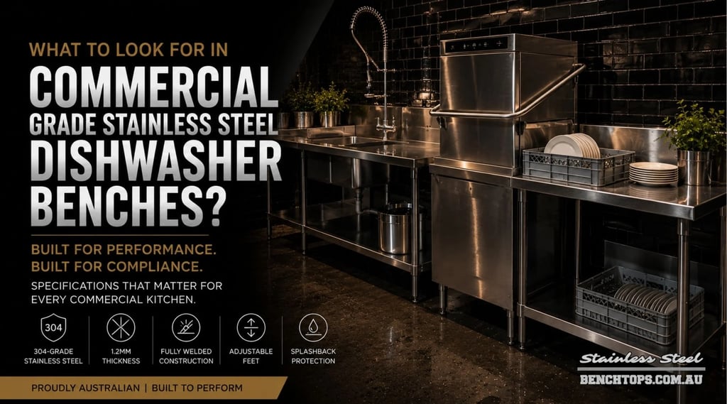 Full wash station setup featuring commercial stainless steel dishwasher benches.