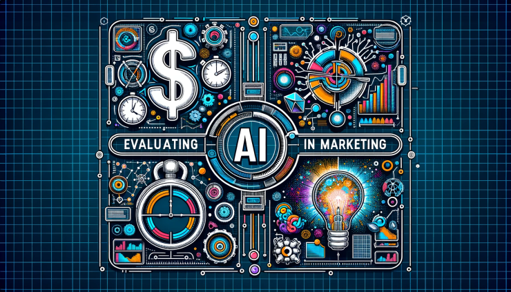 DALL-E created image: four quadrants that highlight the ways to measure ROI in marketing