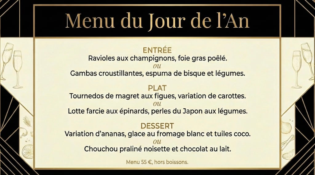 Menu du jour de l'An - L'Entrepotes - Restaurant - Brasserie - Armentières
