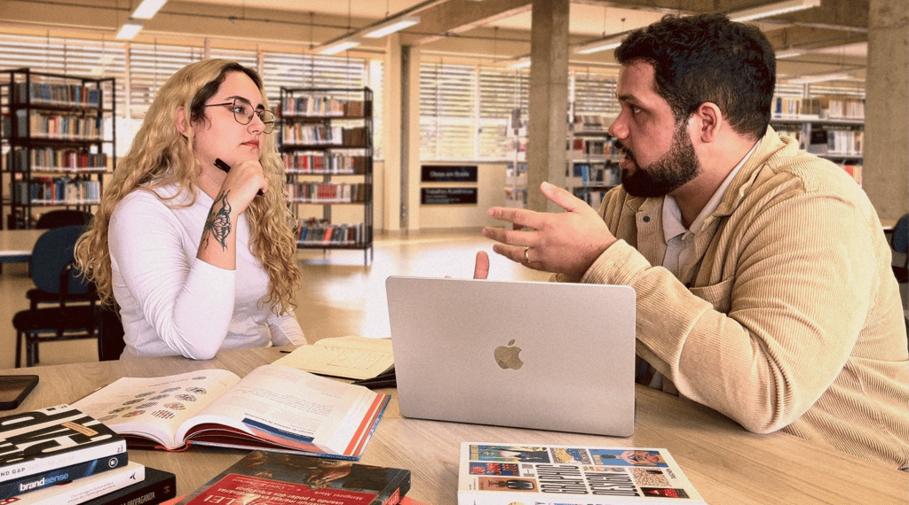 two people discussing a design project