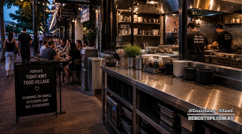 Commercial service station and stainless steel bench Leederville on a bustling dining street.