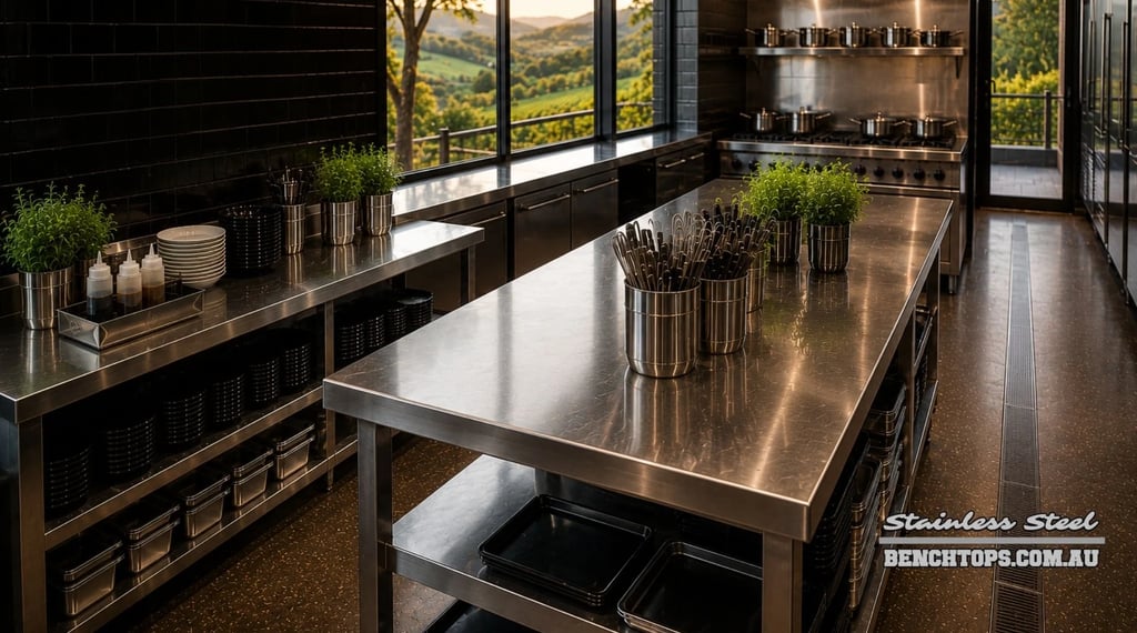 Heavy-duty freestanding kitchen table and stainless steel benchtop Mount Tamborine.