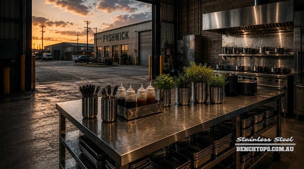Professional workspace counter and durable stainless steel benchtop Fyshwick.