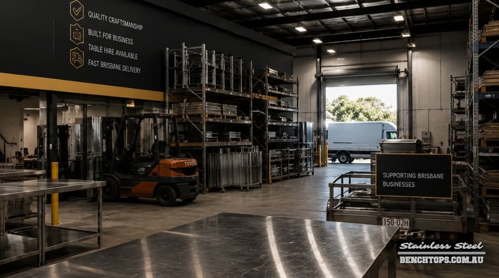 Industrial warehouse manufacturing and supplying stainless steel bench Coopers Plains.