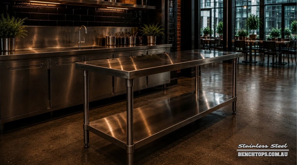 Premium restaurant kitchen fit-out featuring a stainless steel bench Alexandria.