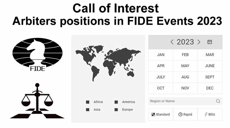 Call of Interest: Chess Arbiters positions in FIDE Events 2023. FIDE Chess News. Chess Arbiter News