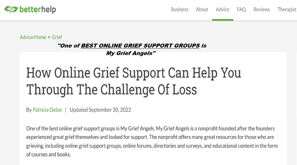 One of the best online grief support grops is My Grief Angels