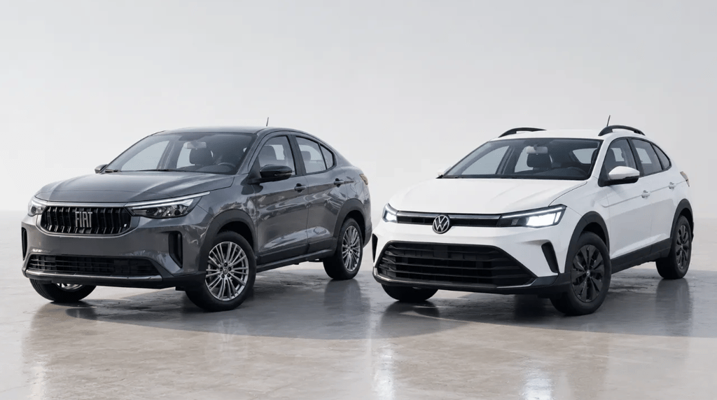 Fiat Fastback T200 e Volkswagen Nivus Sense lado a lado em pista
