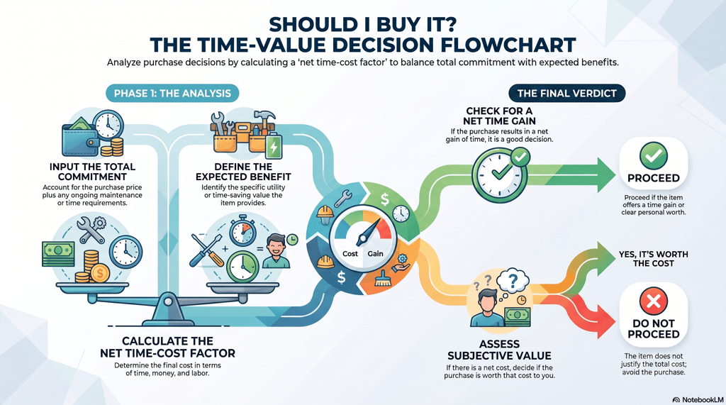 Time-value decision flowchart showing phases to analyze purchase commitment versus expected benefits.