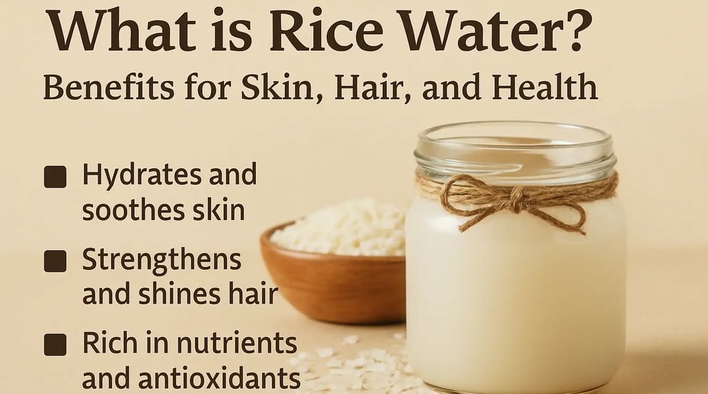 Homemade rice water stored in glass jar for skincare and haircare