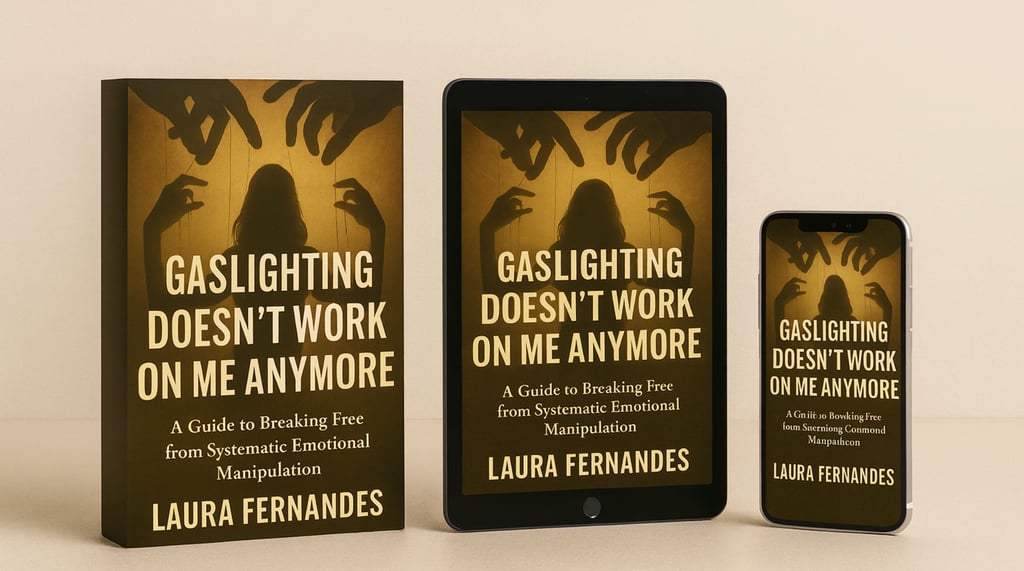 Gaslighting recovery book shown as paperback, ebook on tablet, and smartphone, created to help women