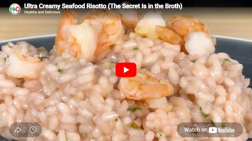 Creamy seafood risotto made with octopus broth
