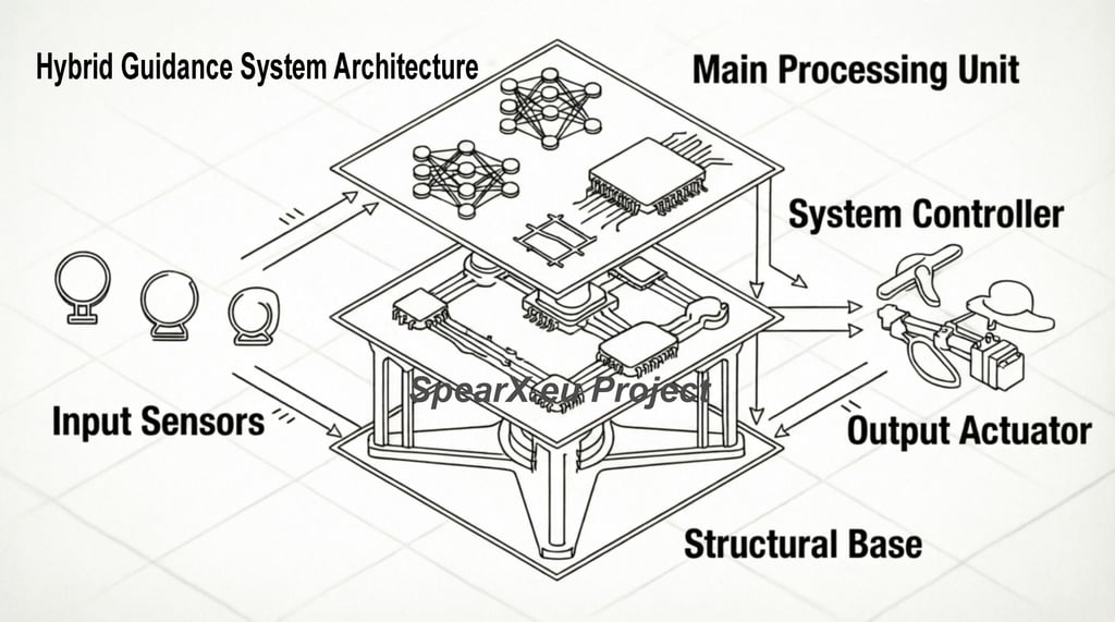 Diagram of a Hybrid Guidance System Architecture showing input sensors, processing unit, and output actuators.