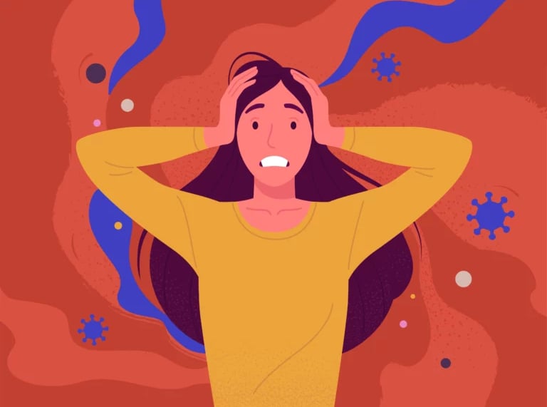 An animated potrait of a young female in distress