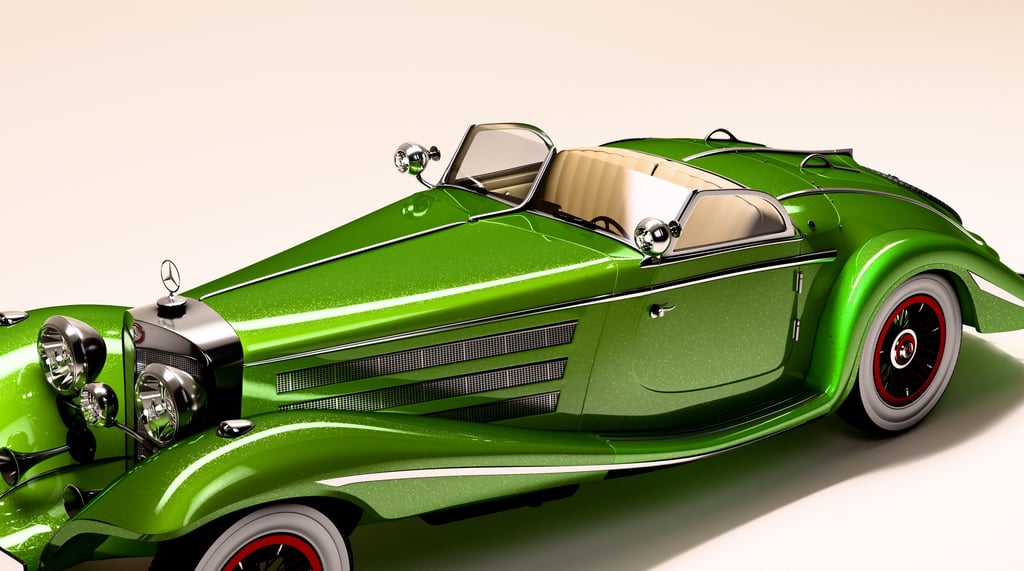 Image of a 3D render of a 1928 Mercedes-Benz.