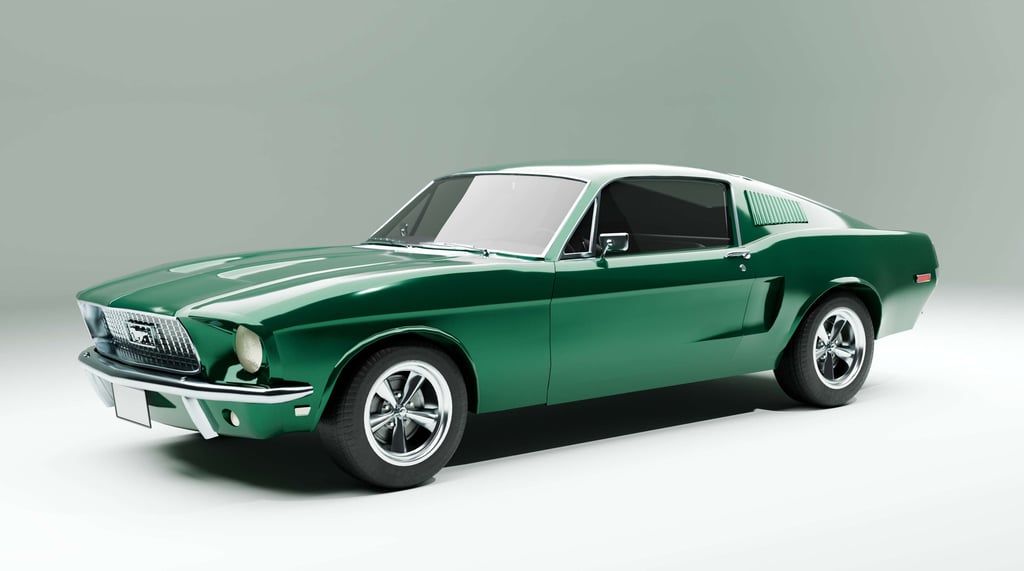 Image of a 3D render of a 1968 Ford Mustang Billit.