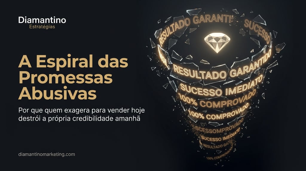 Infographic showing a diamond in a vortex of broken glass with text about marketing promises.