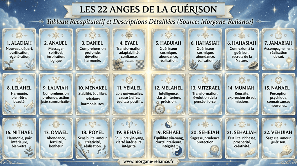 Présentation du tableau des 22 anges de la guérison Morgane Reliance