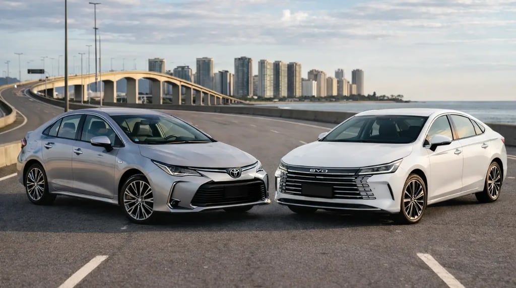 byd king vs corolla hybrid comparação 2026 sedans híbridos lado a lado