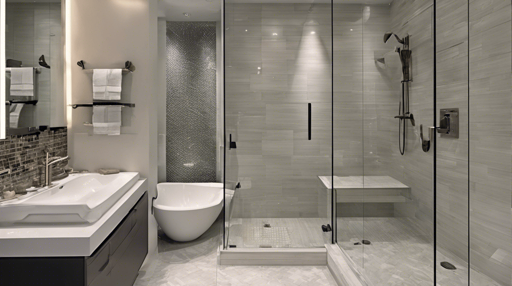a bathroom with a tub and a shower