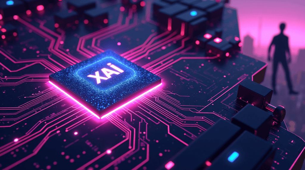 Quantum computers 2026 – qubit chip illustration with xAI Grok, Tesla Optimus and Neuralink brain