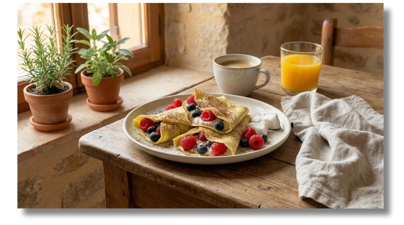 Light coconut crêpes made with coconut flour and almond milk — healthy, dairy-free breakfast.