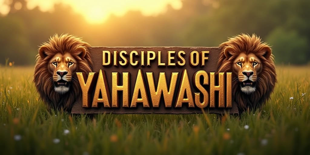 Disciples of Yahawashi banner showing two lions. 