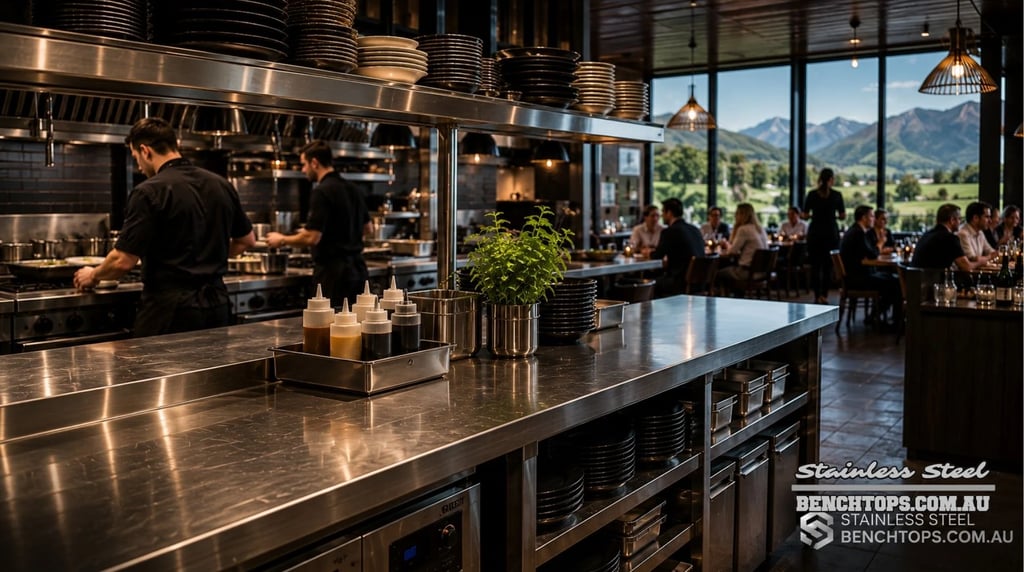 Chefs cooking and plating up food on commercial stainless steel Benches New Zealand.