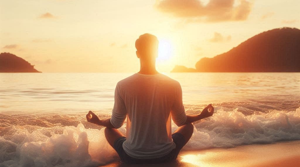 A person meditating on the beach when life knocks you down