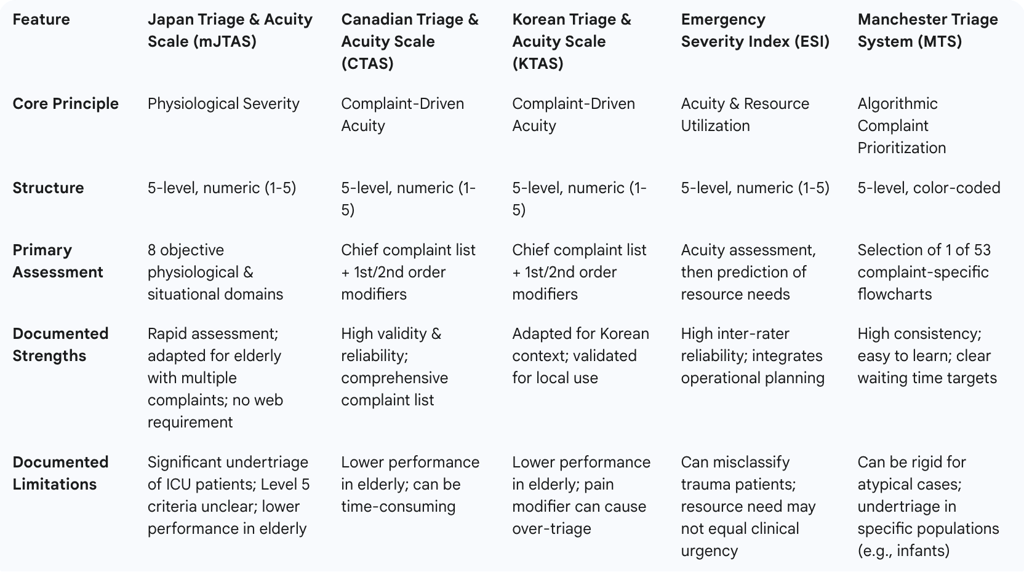 Table 2: Comparative Matrix of International Triage Systems