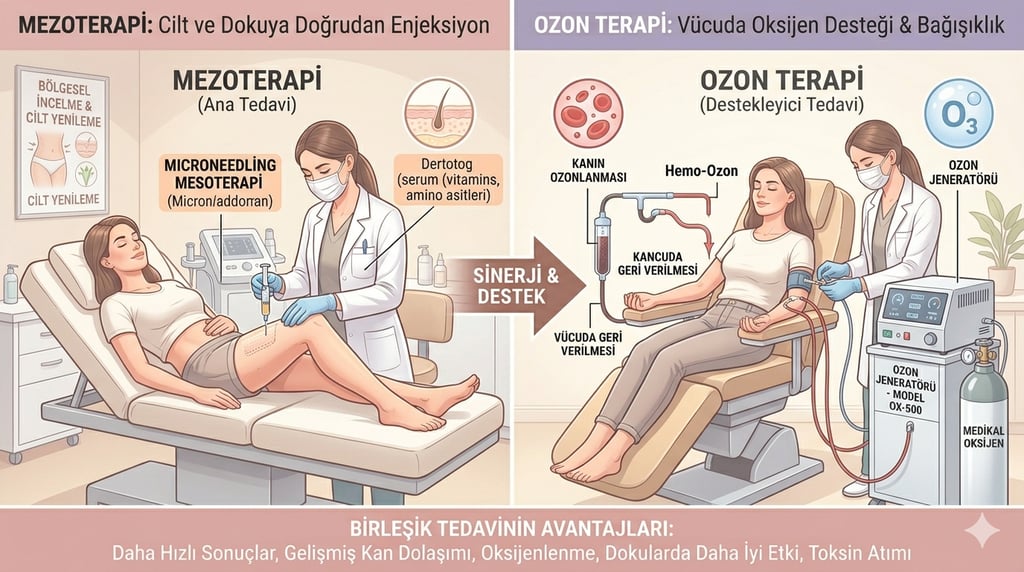 Mezoterapi uygulamaları, Ozon Terapi Tedavisi ile desteklendiğinde daha iyi sonuçlar verir.