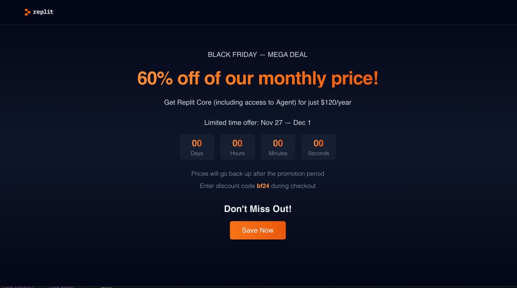 a black friday sale sign up for replit ai 2025