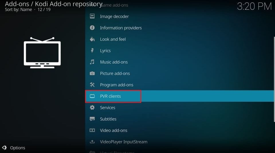 settings of the app kodi